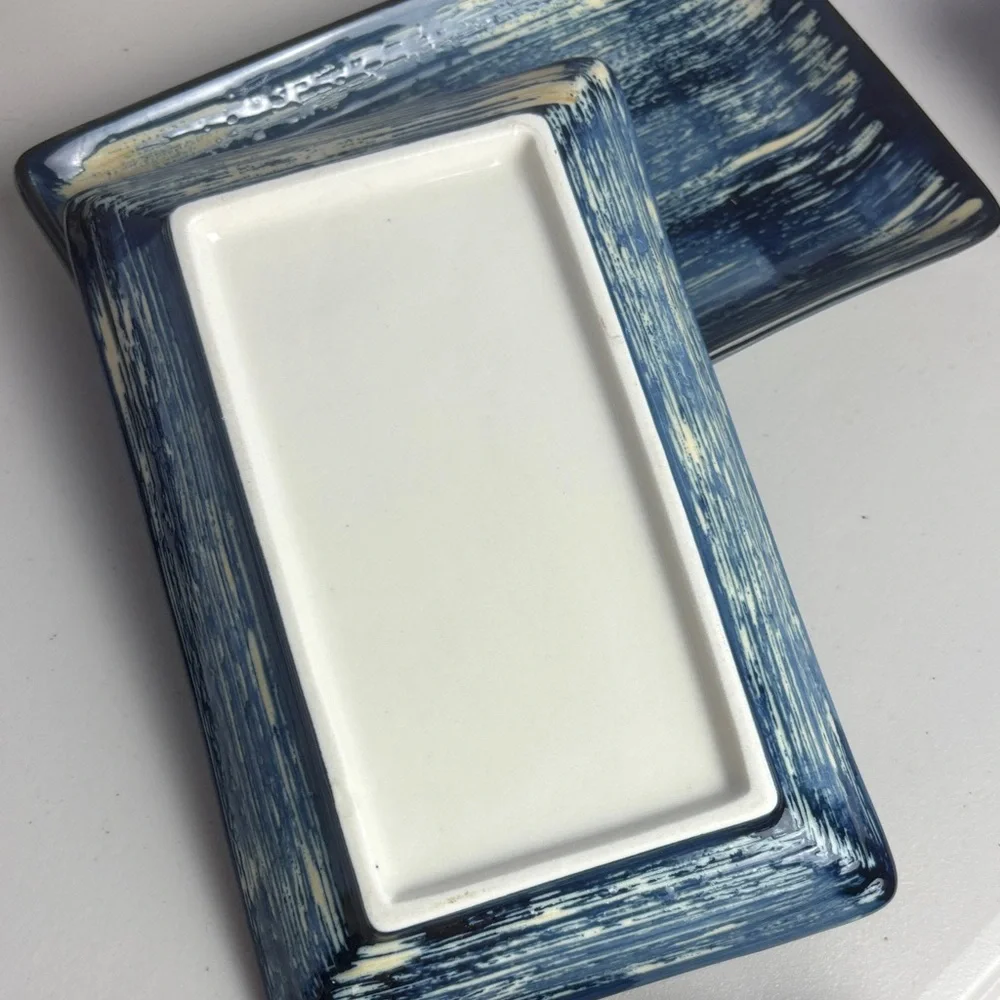 Elegant Royal Blue and Cream Ceramic Sushi Plate Serving Set